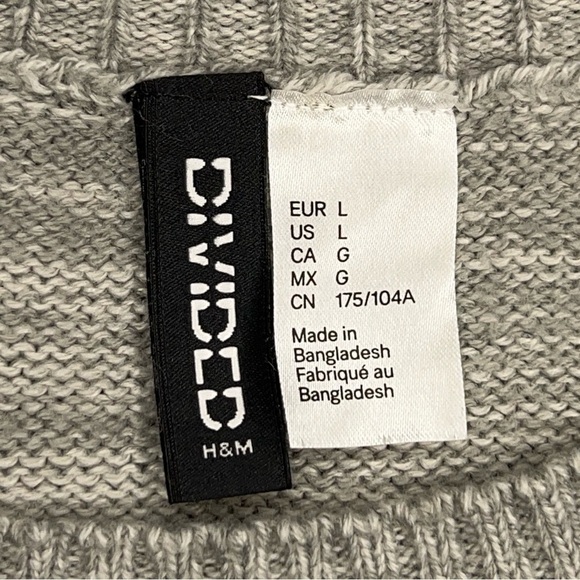 LARGE H&M DIVIDED GREY CABLE KNIT SWEATER WOMENS ACRYLIC ACADEMIA LONG SLEEVE - Picture 10 of 12